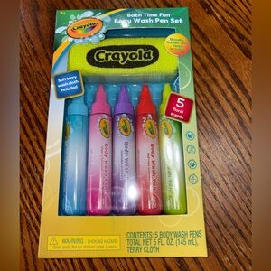 CRAYOLA BATH TIME FUN BODY WASH PEN SET 5 FLIRAL SCENTS & A CLOTH NIP